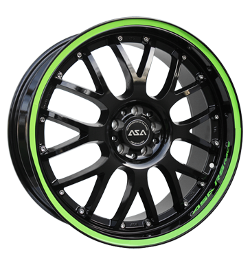 pneumatiky - 8.5x19 5x120 ET15 ASA AR 1 schwarz RS-Race mit grünem Ring/Schriftzug Offroad Wintergreen Rfky / Alu Cepice a klobouky osvetlen pneumatiky
