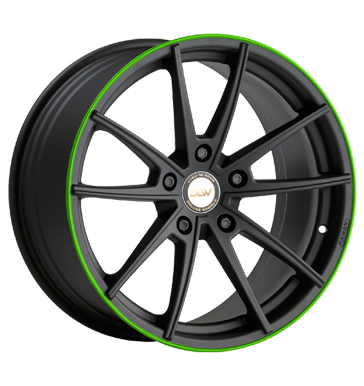 pneumatiky - 8.5x19 5x120 ET35 Deluxe Wheels Manay K schwarz schwarz matt Akzentring grün lackiert pneumatika Rfky / Alu sluzba Alutec pneu b2b