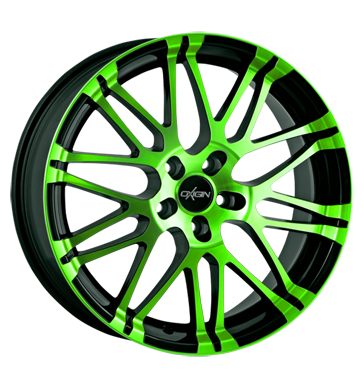 pneumatiky - 8.5x18 5x120 ET40 Oxigin 14 Oxrock grün neon green polish ventil cepice Rfky / Alu Shaper Soundboards + adaptr krouzky pneus